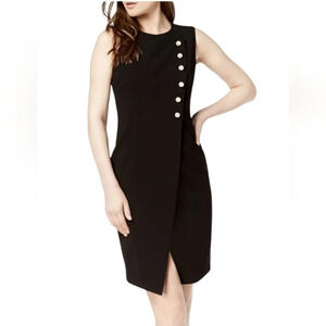 Calvin Klein | Dresses | Calvin Klein Faux Pearl Wraplook Casual Black  Buttoned Dress Size 8